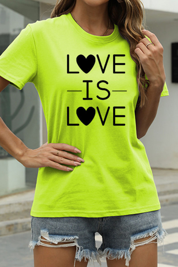 Fruit Green Fashion Casual Letter Print Basic O Neck T-Shirts