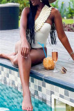 Apricot Fashion Sexy Solid Patchwork Backless Swimwears