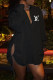Black Fashion Sexy Print Draw String Turndown Collar Shirt Dress Dresses