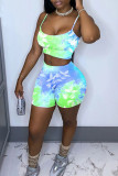 Green Sexy Casual Print Backless Spaghetti Strap Sleeveless Two Pieces