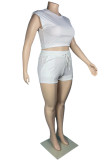 Deep Blue Fashion Casual Basic O Neck Sleeveless Two Pieces