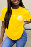 Blue Fashion Casual Print Basic O Neck T-Shirts