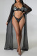Black Fashion Sexy Solid Patchwork Hot Drill Swimwears Three-piece Set (Without Paddings)