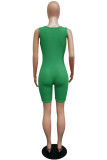 Green Casual Sportswear Solid Basic O Neck Skinny Romper