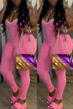 Pink Fashion Sexy Solid Backless Spaghetti Strap Skinny Jumpsuits