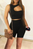 Grey Fashion Sexy Casual Solid Hollowed Out O Neck Sleeveless Two Pieces