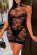 Black Fashion Patchwork Lace See-through Halter Pencil Skirt Dresses