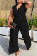 Black Fashion Casual Solid Patchwork V Neck Sleeveless Two Pieces