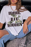 White Fashion Casual Print Basic O Neck T-Shirts
