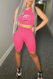 Rose Red Fashion Casual Print Basic O Neck Sleeveless Two Pieces