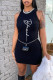 Black Casual Print Patchwork O Neck Pencil Skirt Dresses