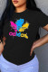 Black Fashion Casual Print Letter O Neck T-Shirts