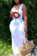 White Fashion Sexy Lips Printed Basic U Neck Vest Dress Dresses