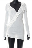 White Fashion Sexy Solid Bandage Patchwork Draw String Frenulum Hooded Collar Long Sleeve Dresses