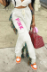 White Casual Print Tassel Harlan Mid Waist Harlan Positioning Print Bottoms
