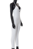 White Sexy Solid Patchwork Halter Skinny Jumpsuits