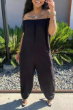 Green Casual Solid Patchwork Off the Shoulder Loose Jumpsuits