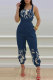 Blue Sexy Casual Print Bandage Backless Spaghetti Strap Regular Jumpsuits