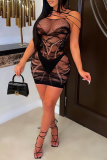 Green Fashion Patchwork Lace See-through Halter Pencil Skirt Dresses