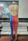 Colour Fashion Sexy Print Backless Halter Skinny Jumpsuits