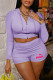 Light Purple Fashion Casual Print Letter Hooded Collar Long Sleeve Two Pieces