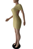 Green Fashion Casual Solid Backless O Neck Short Sleeve Dress