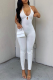 White Sexy Solid Patchwork Halter Skinny Jumpsuits
