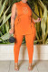Orange Sexy Print Bandage Patchwork Slit O Neck Sleeveless Two Pieces