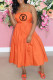 Orange Fashion Casual Print Backless Spaghetti Strap A Line Dresses