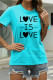 Light Blue Fashion Casual Letter Print Basic O Neck T-Shirts