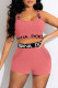 Pink Fashion Street Print Patchwork Letter Spaghetti Strap Sleeveless Two Pieces