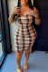 Multicolor Fashion Casual Plaid Print Basic U Neck Vest Dress