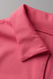 Pink Fashion Casual Solid Basic Zipper Collar Short Sleeve Two Pieces