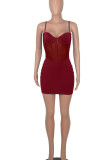 Blue Sexy Solid Patchwork See-through Spaghetti Strap Pencil Skirt Dresses