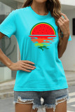 Deep Blue Fashion Casual Print Basic O Neck T-Shirts