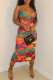 Colour Sexy Print Patchwork V Neck One Step Skirt Dresses