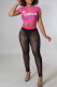 Pink Sexy Print Patchwork See-through O Neck Short Sleeve Two Pieces