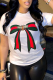 White Fashion Street Print Patchwork O Neck T-Shirts