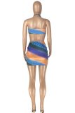 Blue Sexy Print Patchwork Tie-dye Swimwears