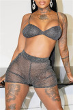 Black Fashion Sexy Solid See-through Backless Spaghetti Strap Sleeveless Two Pieces
