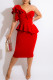Red Fashion Sexy Solid Patchwork Backless One Shoulder Short Sleeve Two Pieces