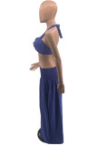 Dark Blue Fashion Sexy Solid Bandage Backless Slit Halter Sleeveless Two Pieces