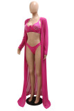Rose Red Fashion Sexy Solid Patchwork Hot Drill Swimwears Three-piece Set (Without Paddings)
