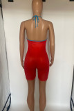 Red Sexy Gradual Change Print Patchwork Halter Skinny Rompers