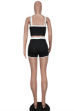 Black Fashion Casual Solid Patchwork Backless Spaghetti Strap Sleeveless Two Pieces