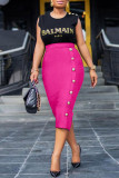 Rose Red Fashion Casual Solid Patchwork Slit Regular High Waist Skirt