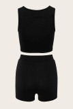 Black Fashion Casual Letter Print Basic U Neck Sleeveless Two Pieces