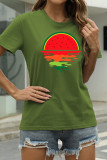 Deep Blue Fashion Casual Print Basic O Neck T-Shirts