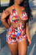 Multicolor Fashion Sexy Print Backless Halter Skinny Romper
