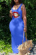 Blue Fashion Sexy Lips Printed Basic U Neck Vest Dress Dresses